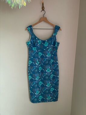 Maggy London Blue Floral Summer Bright Shift Dress Size 14